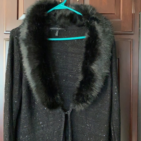 COPY - Black cardigan with detachable fur, with sequins - Picture 7 of 11